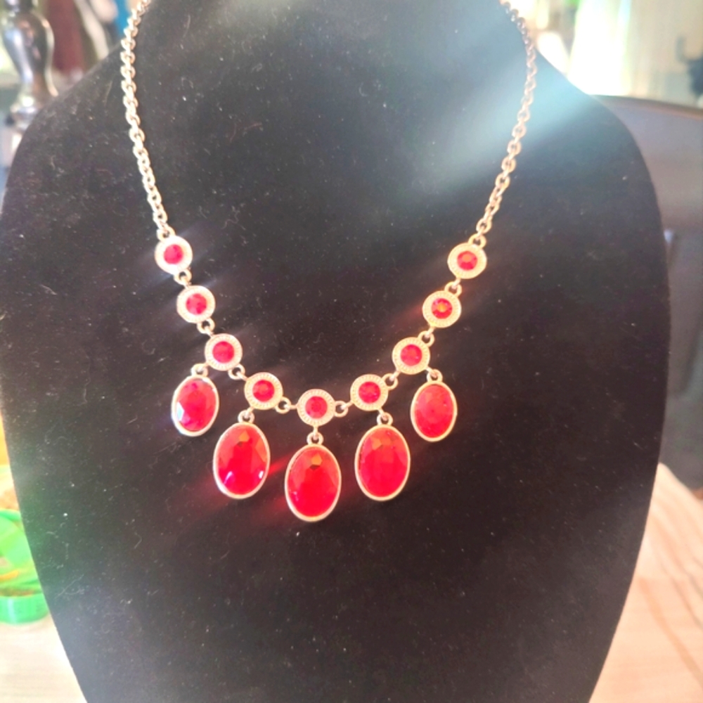 Vintage C1946 Silver And Red Statement Necklace - image 6